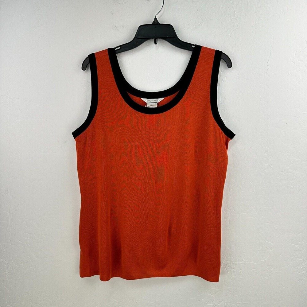 Vintage Exclusively Misook Sleeveless Top Womens L Rust Orange Black scoop Neck